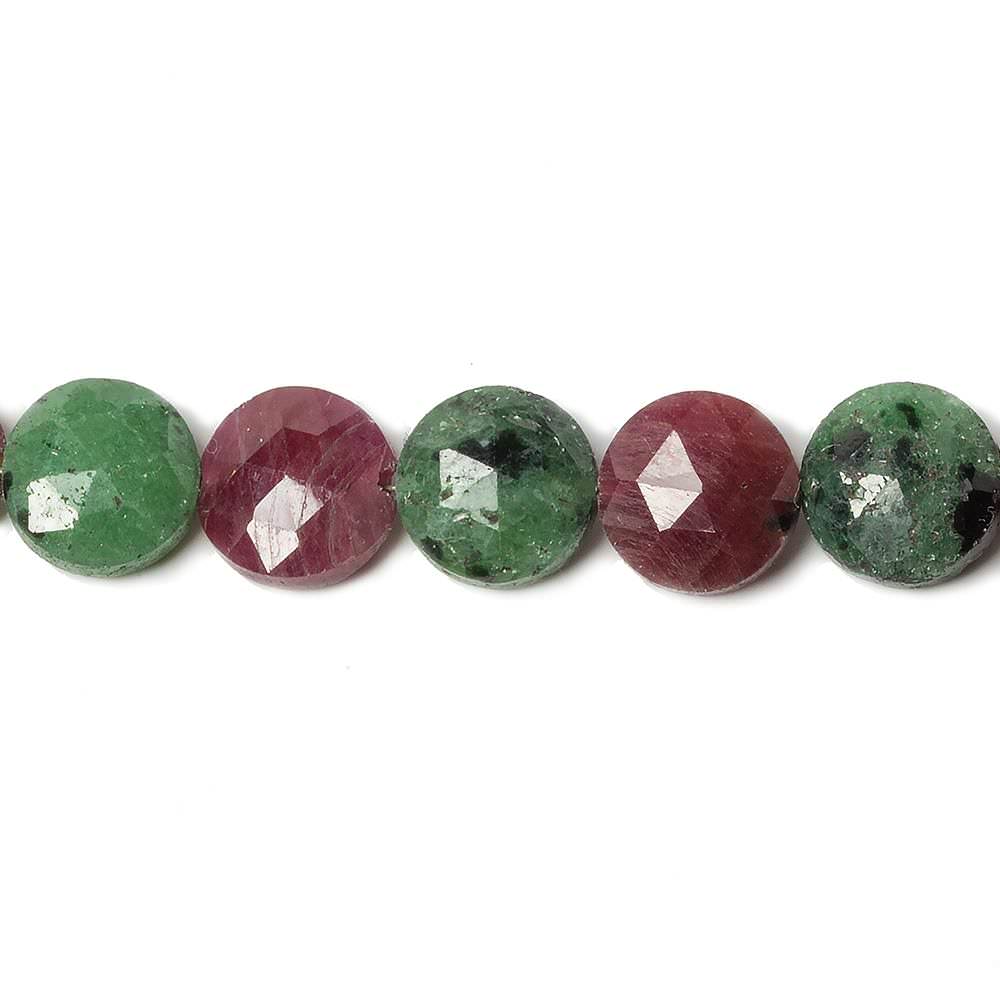 9mm Ruby in Zoisite faceted coin beads 8 inch 23 pieces