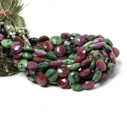 9mm Ruby in Zoisite faceted coin beads 8 inch 23 pieces