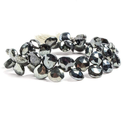 9mm Metallic Black Spinel Faceted Heart Beads 8 inch 43 pieces
