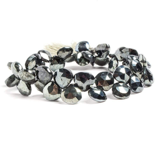 9mm Metallic Black Spinel Faceted Heart Beads 8 inch 43 pieces