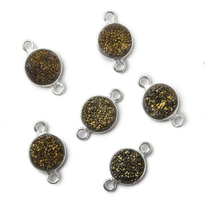 9mm Silver .925 Bezel Metallic Bronze Drusy Coin Connector 1 piece