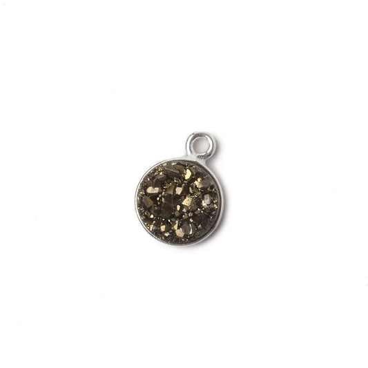 9mm Silver .925 Bezel Metallic Bronze Drusy Coin Pendant  1 piece