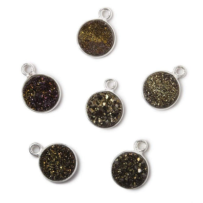 9mm Silver .925 Bezel Metallic Bronze Drusy Coin Pendant  1 piece