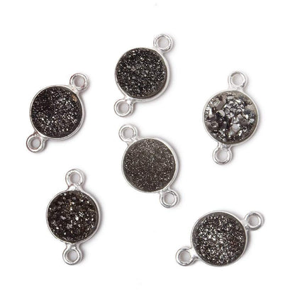 9mm Silver .925 Bezel Metallic Platinum Drusy Coin Connector 1 piece
