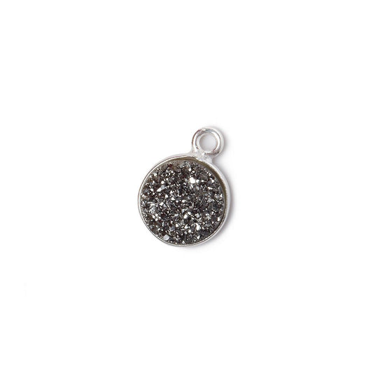 9mm Silver .925 Bezel Metallic Platinum Drusy Coin Pendant  1 piece