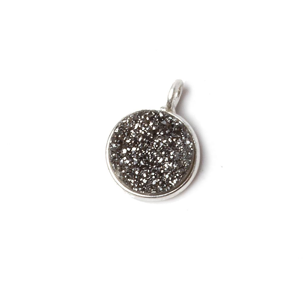 9mm Silver .925 Bezel Platinum Drusy Coin Pendant 1 piece with side facing ring