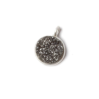 9mm Silver .925 Bezel Platinum Drusy Coin Pendant 1 piece with side facing ring
