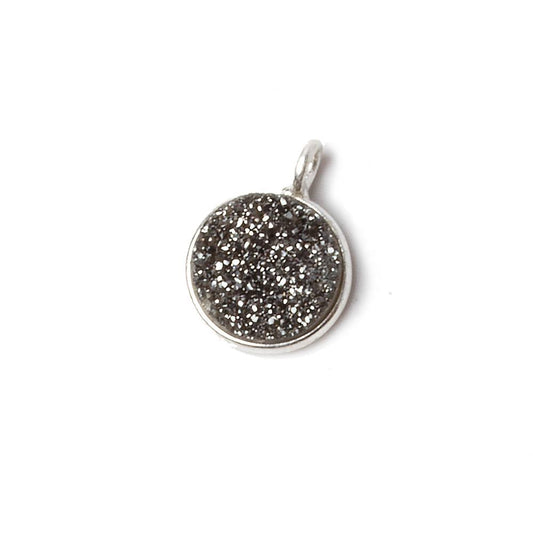 9mm Silver .925 Bezel Platinum Drusy Coin Pendant 1 piece with side facing ring