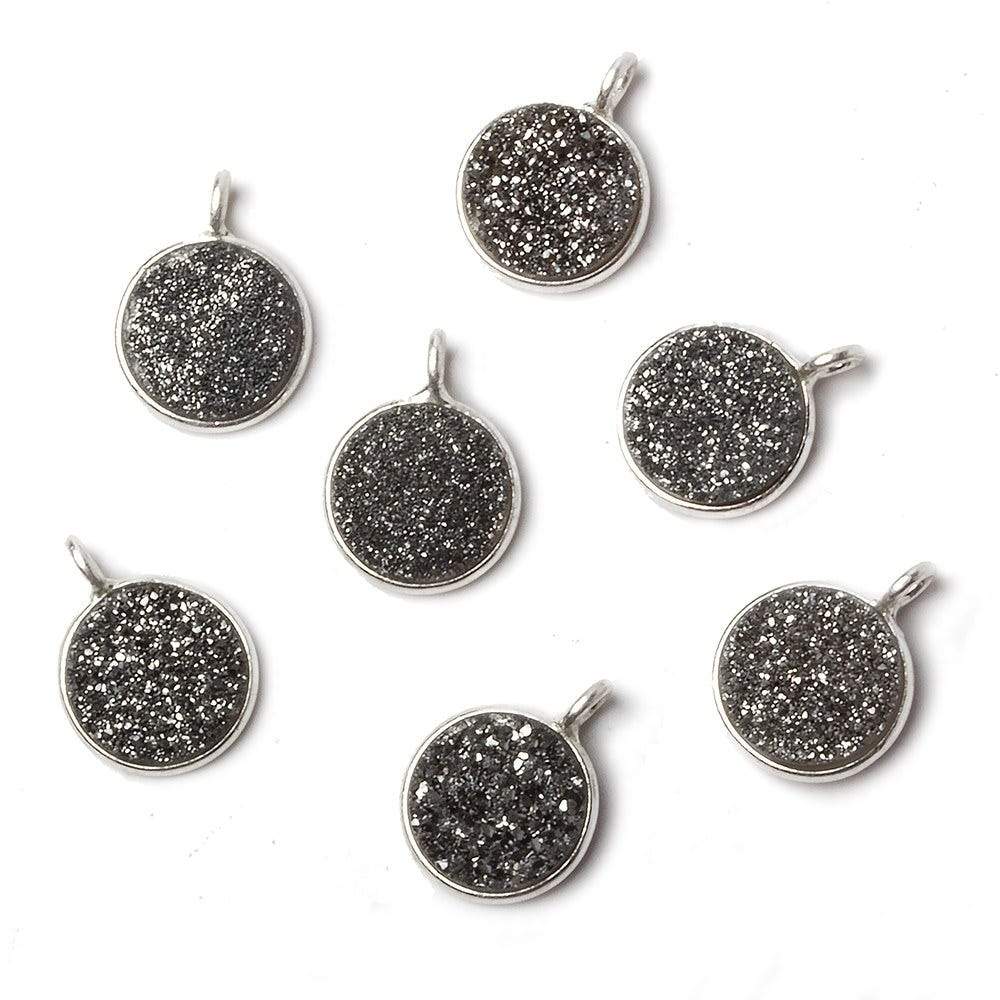 9mm Silver .925 Bezel Platinum Drusy Coin Pendant 1 piece with side facing ring