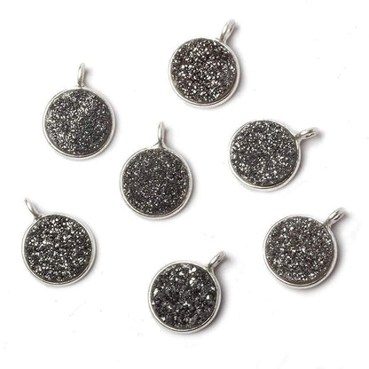 9mm Silver .925 Bezel Platinum Drusy Coin Pendant 1 piece with side facing ring