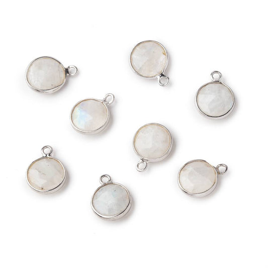 9mm Silver .925 Bezel Rainbow Moonstone faceted coin focal Pendant 1 piece