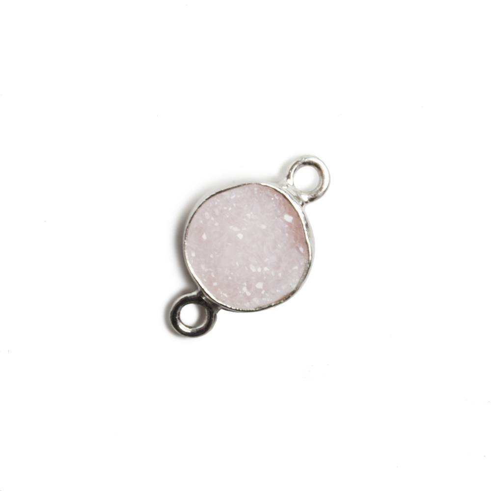 9mm Silver Bezel Ballet Pink Drusy Coin 2 ring Charm Connector 1 piece