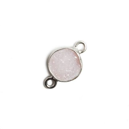 9mm Silver Bezel Ballet Pink Drusy Coin 2 ring Charm Connector 1 piece