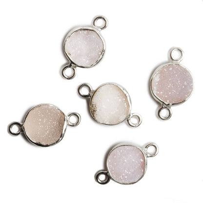 9mm Silver Bezel Ballet Pink Drusy Coin 2 ring Charm Connector 1 piece