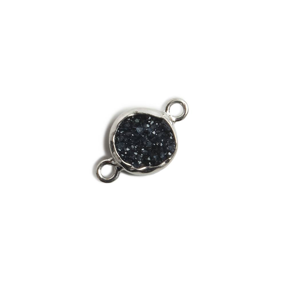 9mm Silver Bezel Black Drusy Coin 2 ring Charm Connector 1 piece