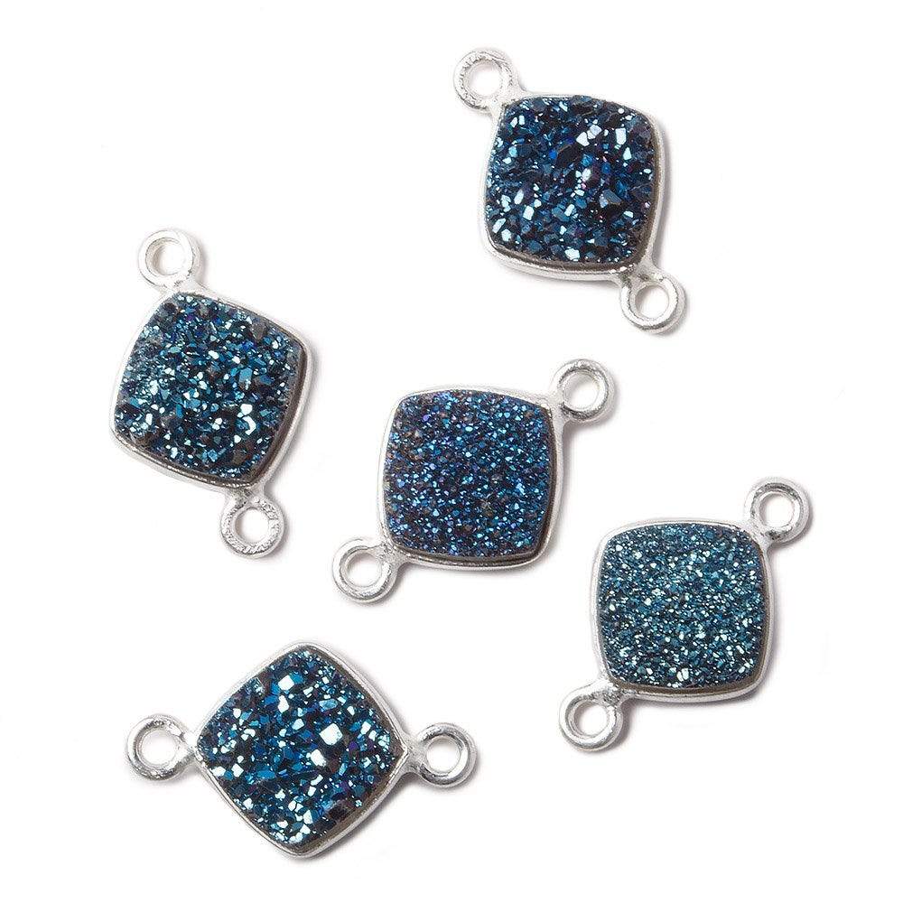 9mm Silver Bezel Metallic Aegean Blue Drusy Square Connector 1 piece