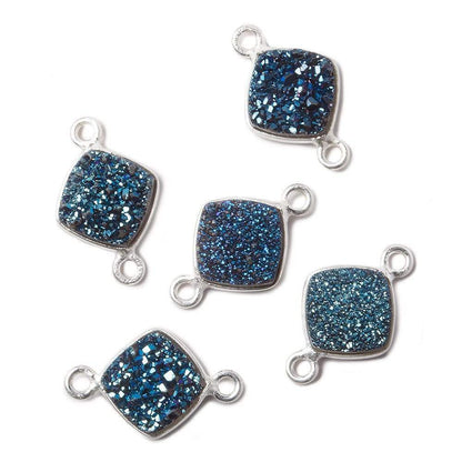 9mm Silver Bezel Metallic Aegean Blue Drusy Square Connector 1 piece