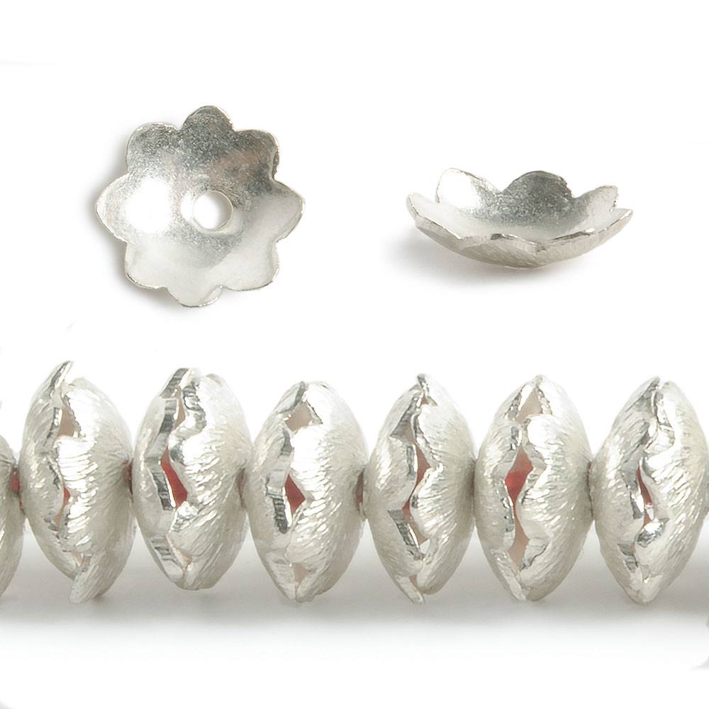 9mm Silver plated Brushed Scalloped Edge Bead Cap 7.5 inch 86 pieces