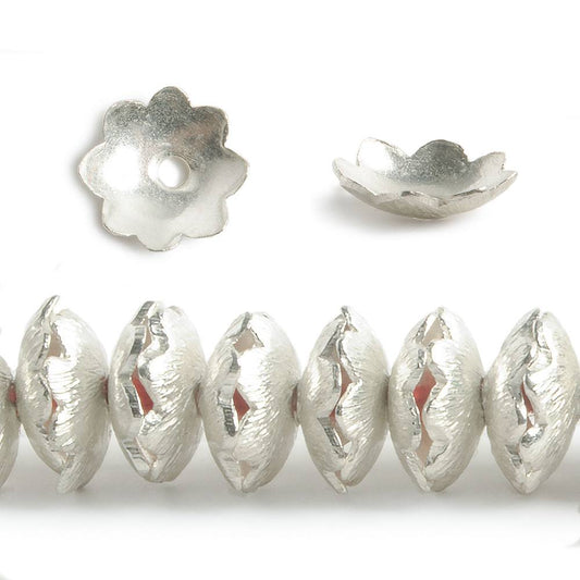 9mm Silver plated Brushed Scalloped Edge Bead Cap 7.5 inch 86 pieces