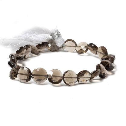 9mm Smoky Quartz faceted coin beads 8 inch 23 pieces