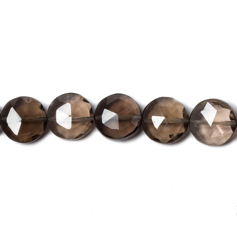 9mm Smoky Quartz faceted coin beads 8 inch 23 pieces