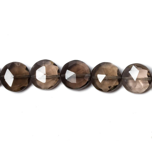9mm Smoky Quartz faceted coin beads 8 inch 23 pieces