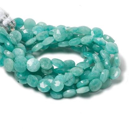 9mm Teal Amazonite faceted coin beads 8 inch 23 pieces