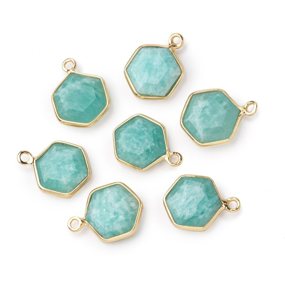9mm Vermeil Bezel Amazonite Bevel Faceted Hexagon Pendant 1 piece
