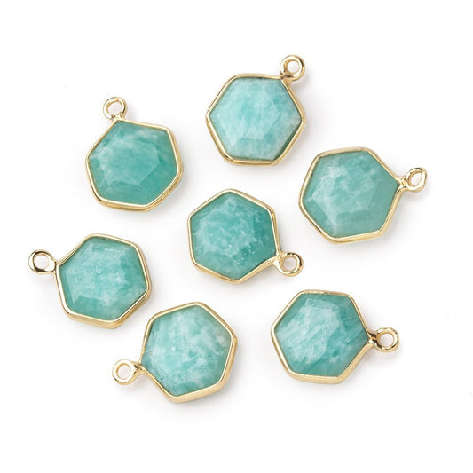9mm Vermeil Bezel Amazonite Bevel Faceted Hexagon Pendant 1 piece