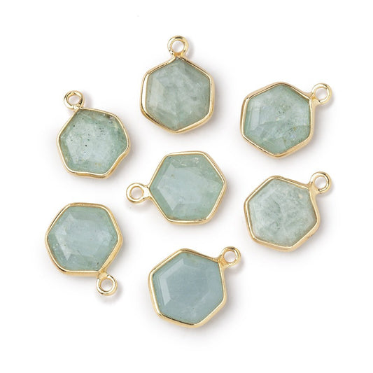 9mm Vermeil Bezel Aquamarine Bevel Faceted Hexagon Pendant 1 piece