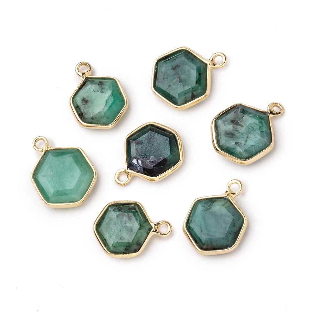 9mm Vermeil Bezel Emerald Bevel Faceted Hexagon Pendant 1 piece