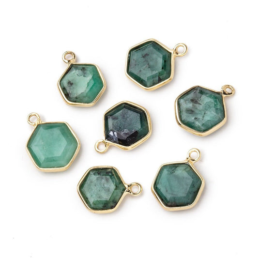 9mm Vermeil Bezel Emerald Bevel Faceted Hexagon Pendant 1 piece