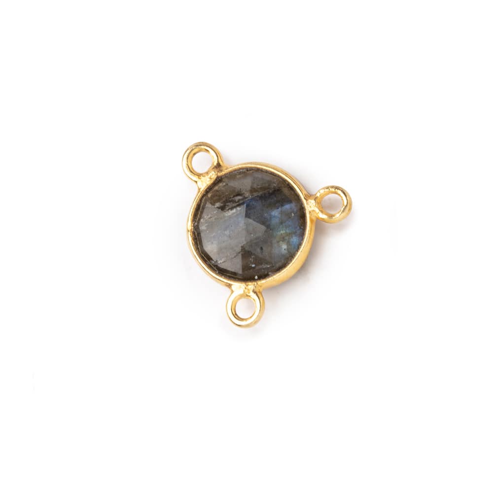 9mm Vermeil Bezel Labradorite Faceted Coin 3 Ring Connector 1 piece