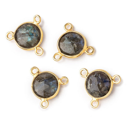 9mm Vermeil Bezel Labradorite Faceted Coin 3 Ring Connector 1 piece