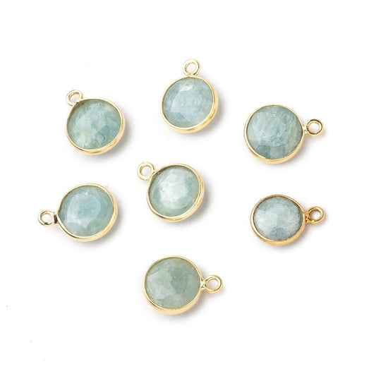 9mm Vermeil Bezel Milky Aquamarine Faceted Coin Pendant 1 Focal piece