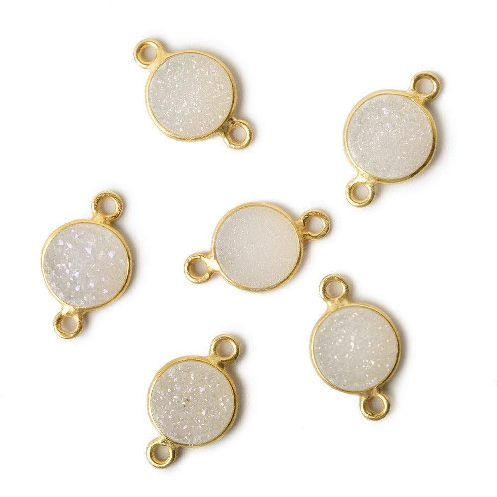 9mm Vermeil Bezel Mystic Pearl White Drusy Coin Connector 1 piece