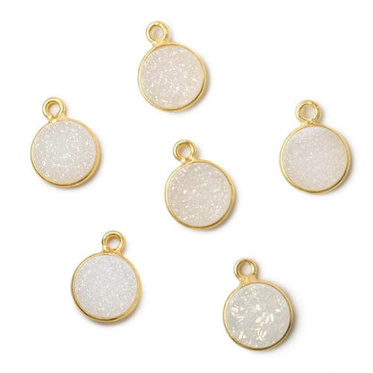 9mm Vermeil Bezel Mystic Pearl White Drusy Coin Pendant 1 piece