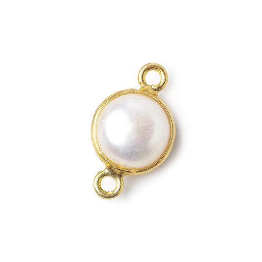 9mm Vermeil Bezel Rose' White Freshwater Pearl Button Connector 1 Piece