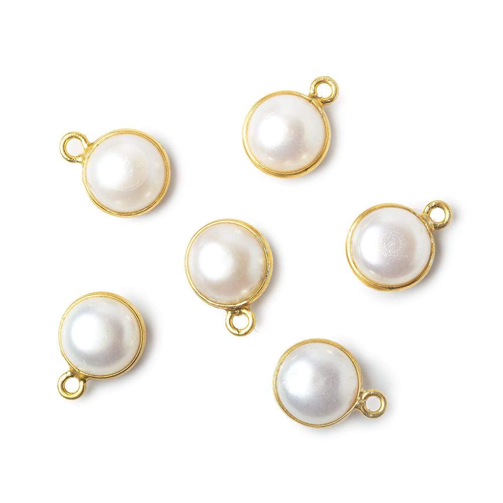 9mm Vermeil Bezel Rose' White Freshwater Pearl Button Pendant 1 Piece