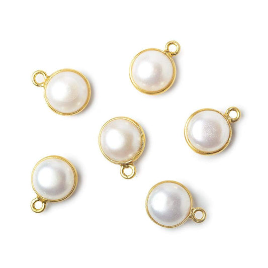 9mm Vermeil Bezel Rose' White Freshwater Pearl Button Pendant 1 Piece