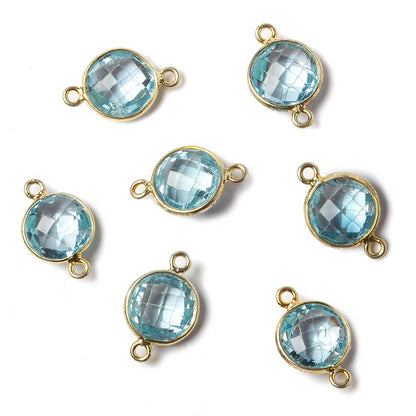 9mm Vermeil Bezel Sky Blue Topaz faceted coin Petite Connector 1 piece
