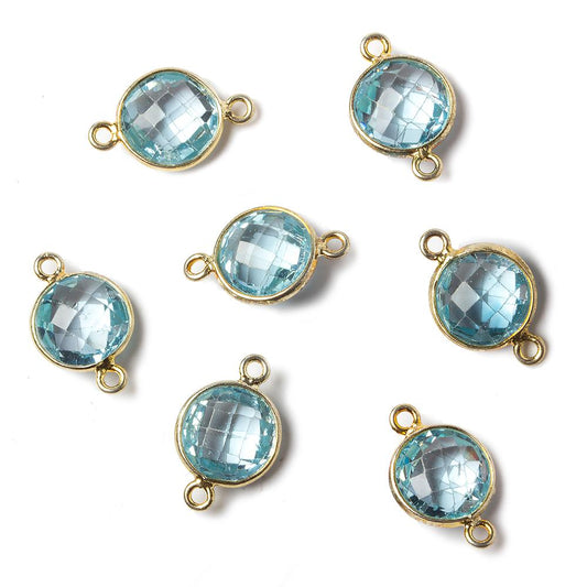 9mm Vermeil Bezel Sky Blue Topaz faceted coin Petite Connector 1 piece