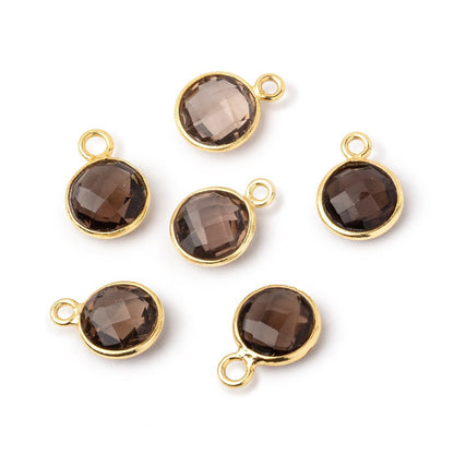 9mm Vermeil Bezel Smoky Quartz Faceted Coin Pendant 1 piece