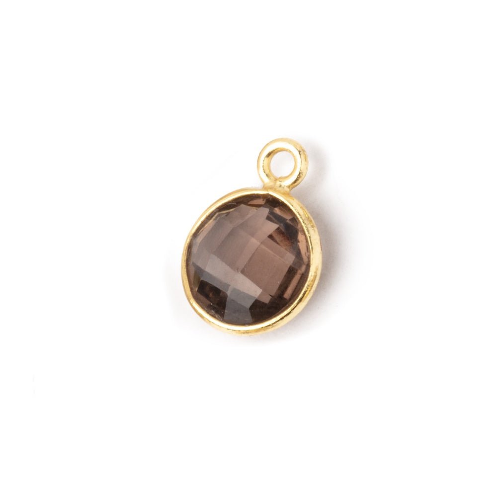 9mm Vermeil Bezel Smoky Quartz Faceted Coin Pendant 1 piece