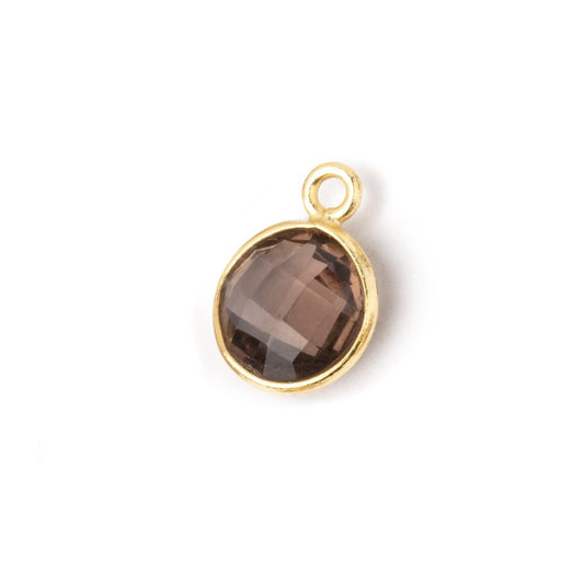 9mm Vermeil Bezel Smoky Quartz Faceted Coin Pendant 1 piece