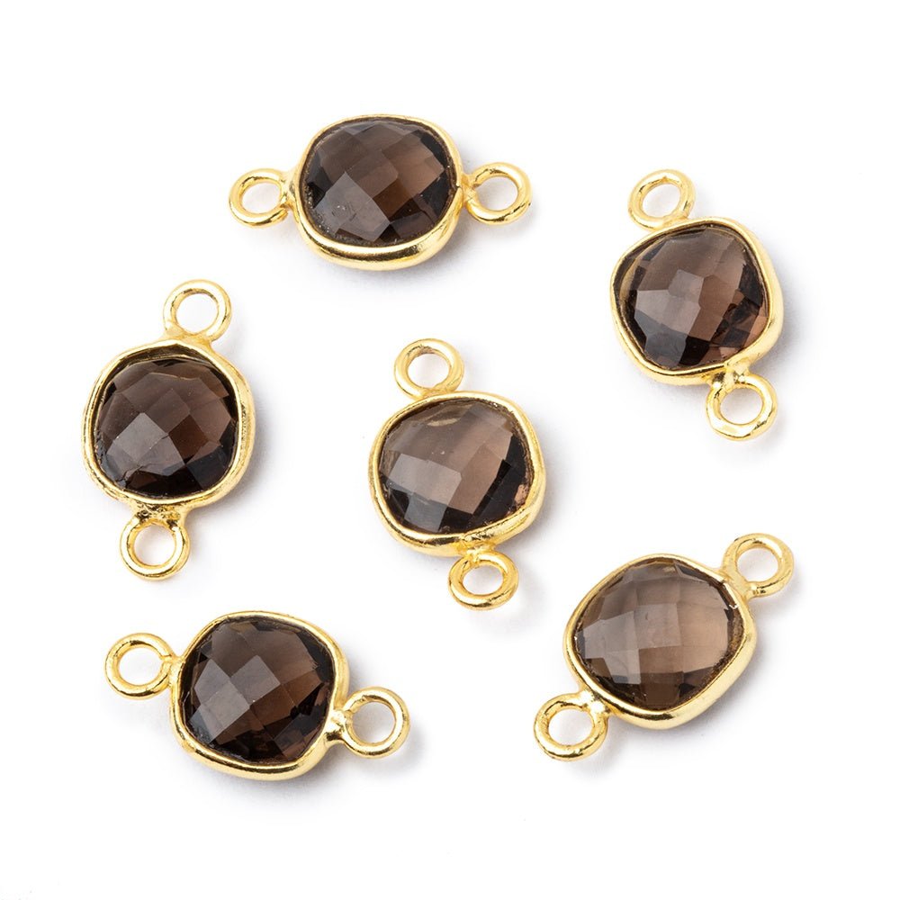 9mm Vermeil Bezel Smoky Quartz Faceted Cushion Connector 1 piece