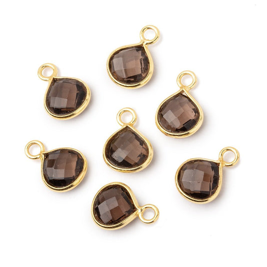 9mm Vermeil Bezel Smoky Quartz Faceted Heart Pendant 1 piece