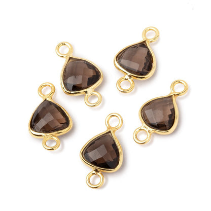 9mm Vermeil Bezel Smoky Quartz Faceted Trillion Connector 1 piece