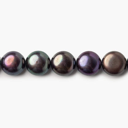 9mm Very Dark Peacock Button Freshwater Pearls 16 inch 45 pieces