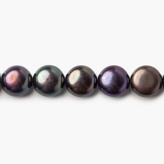 9mm Very Dark Peacock Button Freshwater Pearls 16 inch 45 pieces